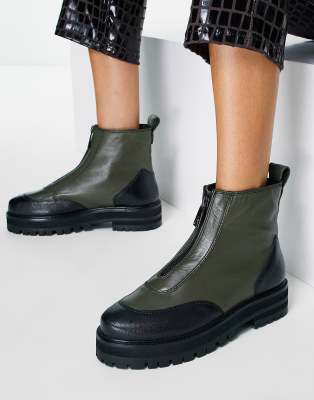 leather boots with zipper in front