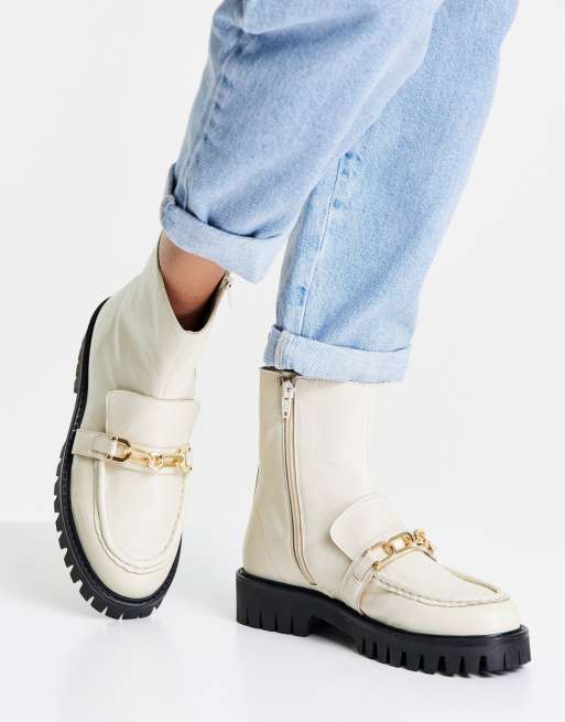 ASRA Bobbie Bottines plates en cuir avec semelle chunky et cha ne dor e Lact