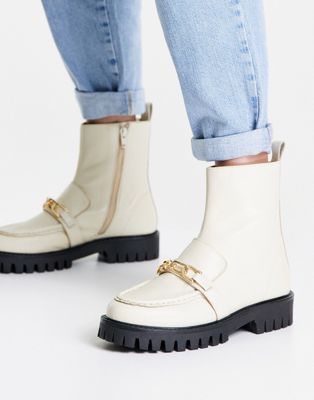 ASRA Bobbie chunky flat boots with gold chain in milk leather - ASOS Price Checker