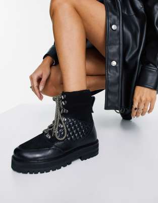 Asra Brione Lace Up Hiker Boots In Black Leather