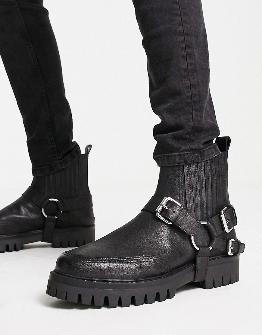 Asra Bruno Detachable Harness Chelsea Boots In Black Leather