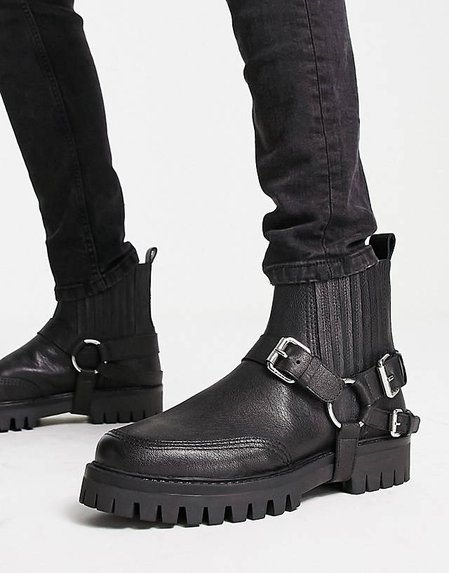 ASRA - bruno detachable harness chelsea boots in black leather