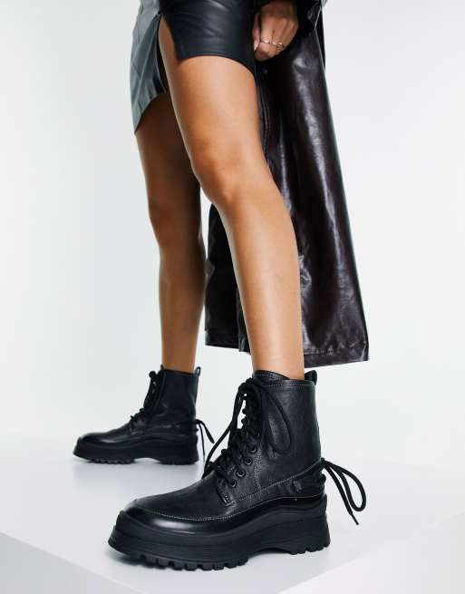 ASOS Lace Up Flat Ankle Boots in Black