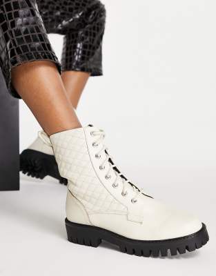 Asra Bumbles Lace Up Ankle Boots In Bone Quilted Leather-neutral