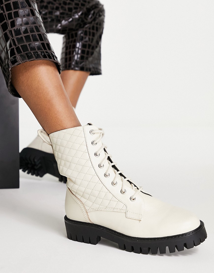 ASRA Bumbles lace up ankle boots in bone quilted leather-Neutral