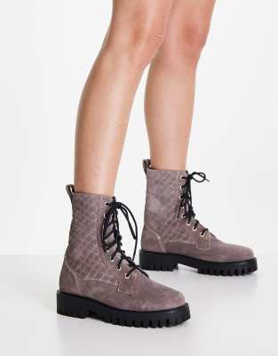 ASRA Bumbles lace up ankle boots in mauve quilted suede | ASOS