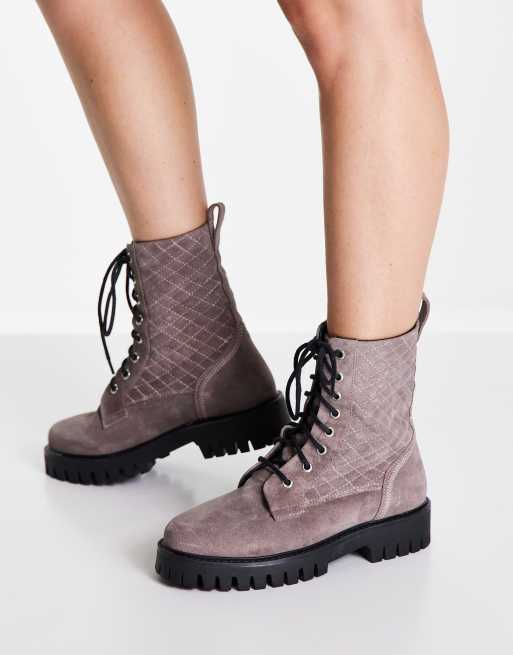 ASRA Bumbles lace up ankle boots in mauve quilted suede | ASOS