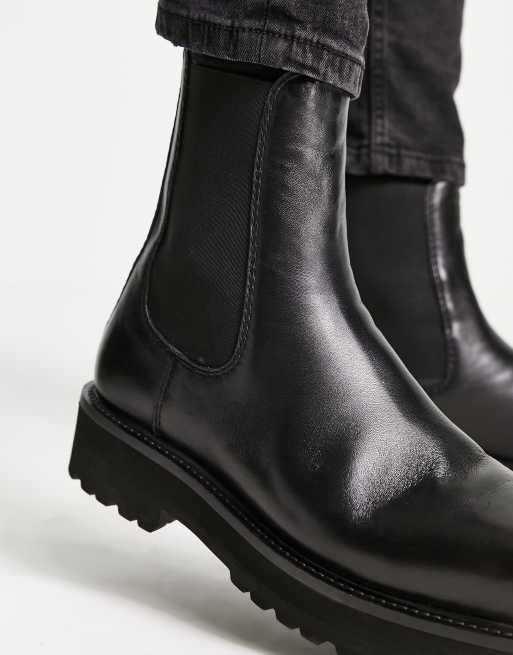 ASRA cacti square toe high shaft chelsea boots in black leather