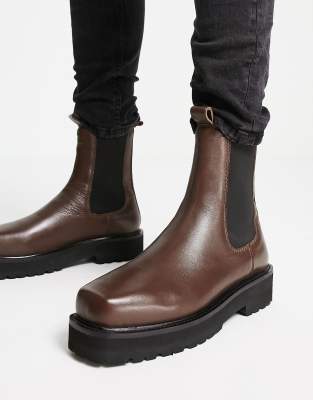ASRA ASRA cacti square toe high shaft chelsea boots in brown leather