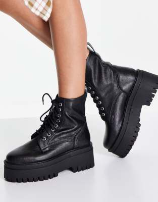 Asra Cedar Flatform Lace Up Boots In Black Leather