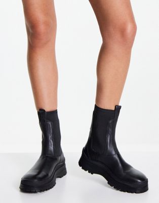 ASRA Chayote pull on chelsea boots in black leather