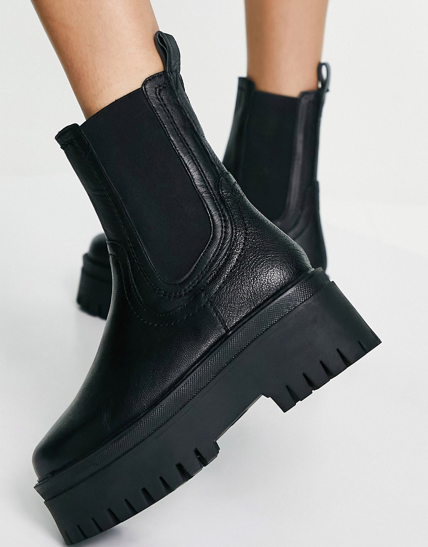 ASRA Chessie flatform chelsea boots in black leather