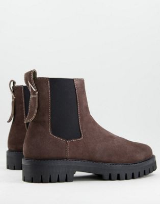 Asra Clematis chunky chelsea boots in brown suede