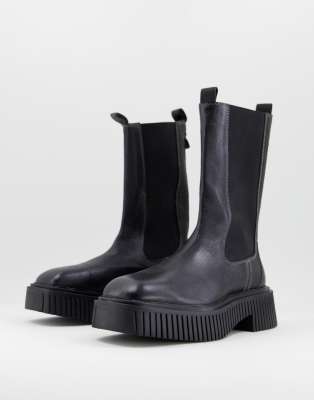 Asra Connie Calf Length Chelsea Boots In Black Leather ModeSens