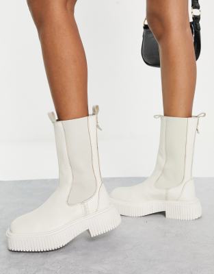 ASRA - Connie - Kuithoge chelsea boots in crèmekleurig leer
