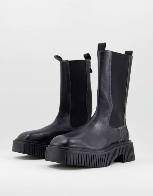ASRA - Connie - Kuithoge chelsea boots in zwart leer