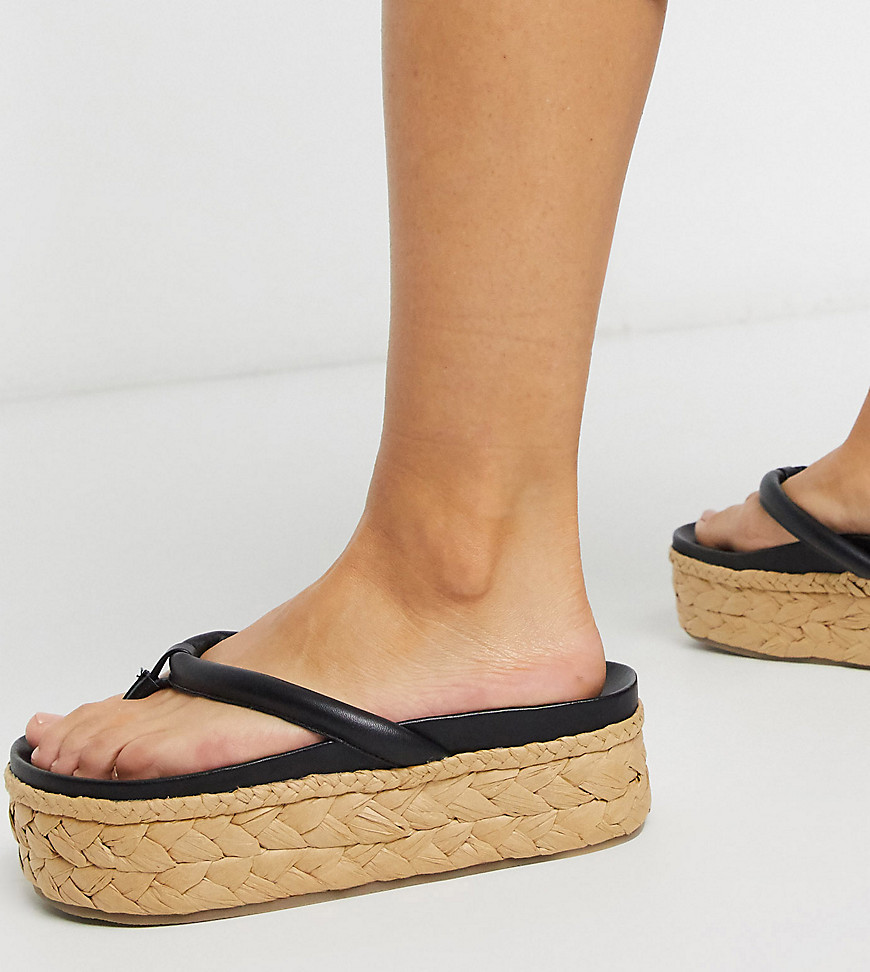 ASRA - Ember - Exclusieve leren sandalen met plateauzool in raffia met zwart