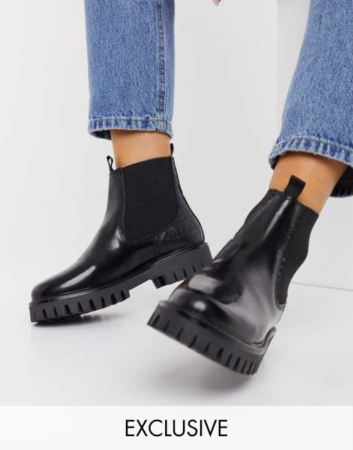 dune flat chelsea boots in black leather