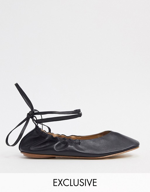 ASRA Exclusive Fliss ballerina with ankle ties in black soft leather