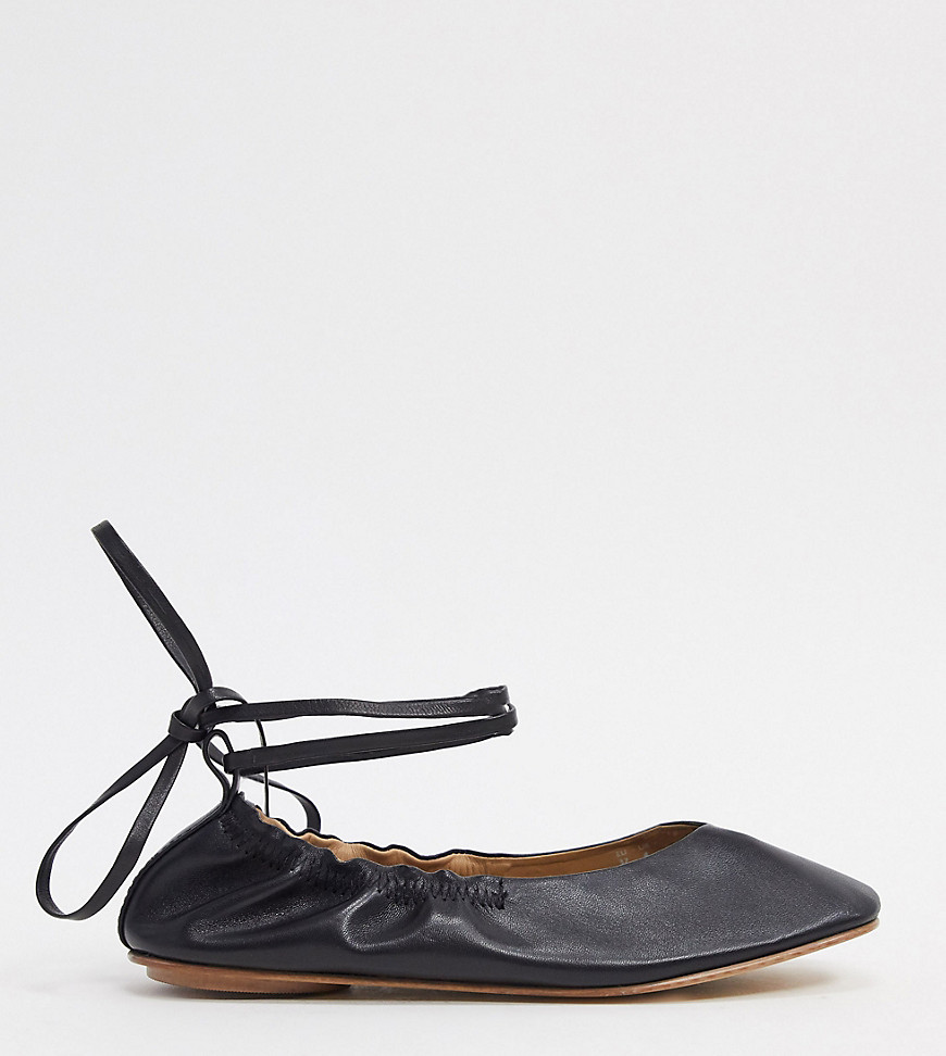 ASRA Exclusive Fliss ballerina with ankle ties in black soft leather