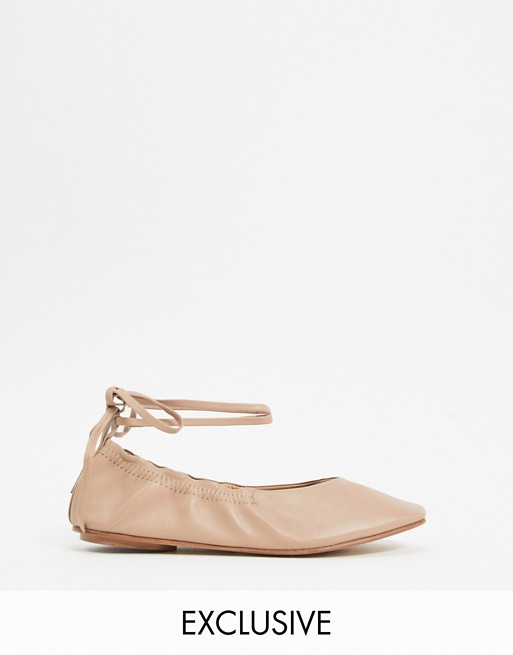 ASRA Exclusive Fliss ballerina with ankle ties in bone soft leather