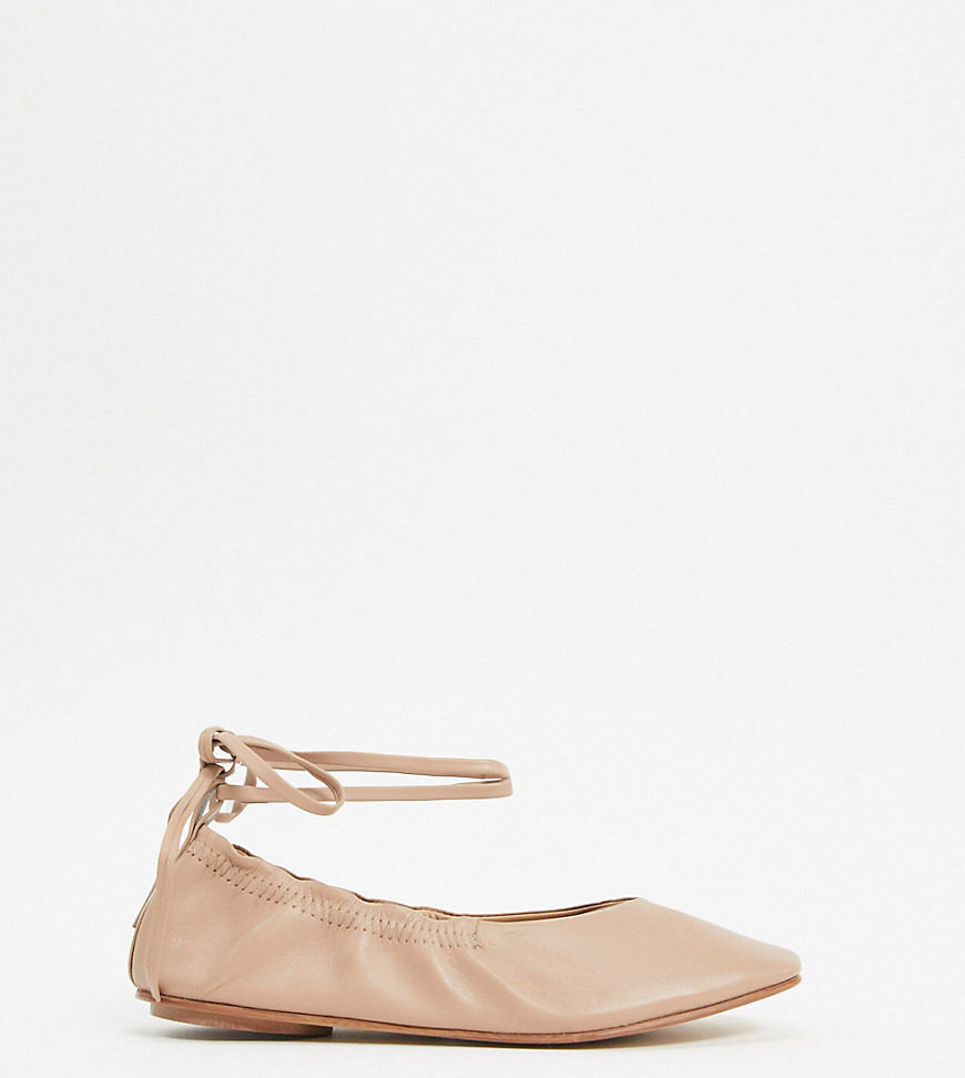 ASRA Exclusive Fliss ballerina with ankle ties in bone soft leather-Beige