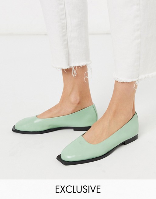 ASRA Exclusive Frankie flat shoes with squared toe in mint leather