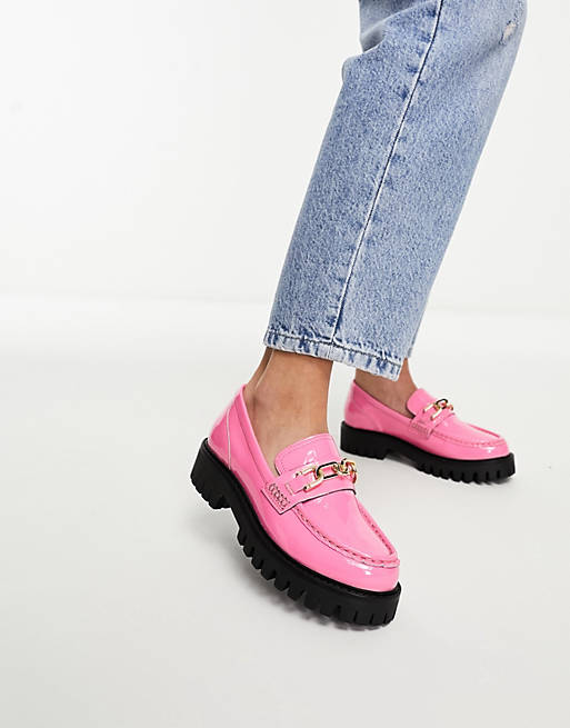 ASRA Exclusive Freya chunky loafers in pink patent with gold trim | ASOS