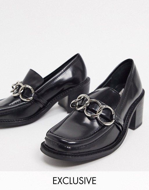 ASRA Exclusive Glaze heeled loafers with metal trim in black leather