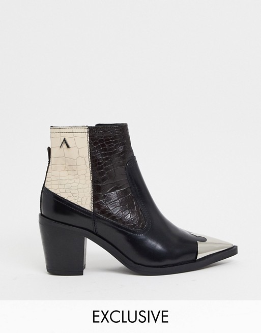 ASRA Exclusive Harmony western boots with hardwear in mixed mock croc leather