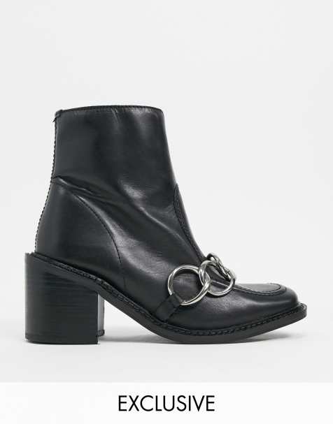 asos design roisin premium leather square toe boots in black