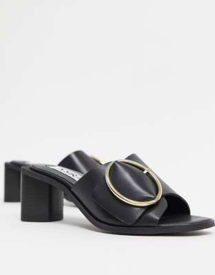 black mules with buckle