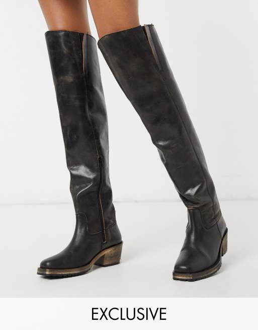 asra kanga knee high boots in black leather
