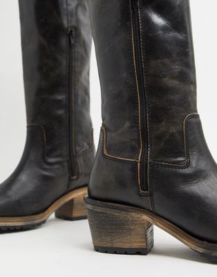 black distressed leather boots