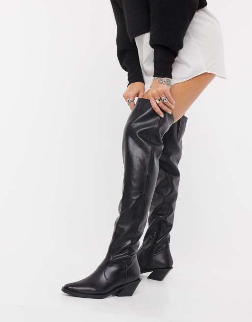 Black over the 2025 knee cowboy boots