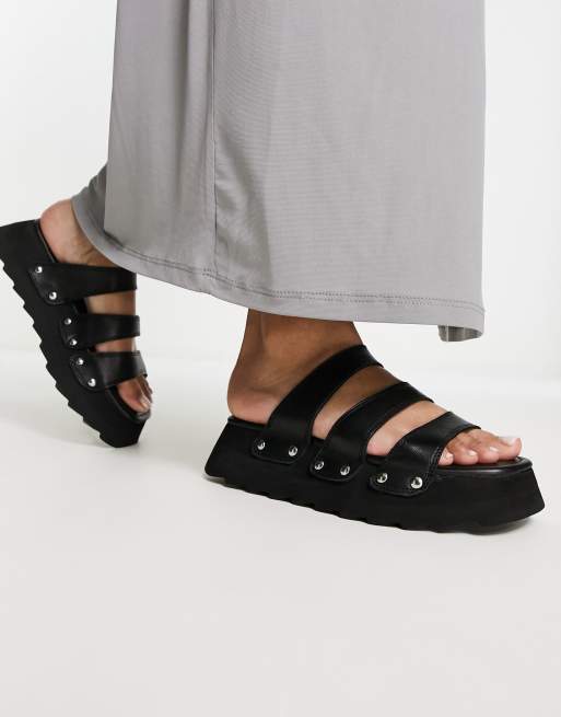 3 strap slide sandals hot sale