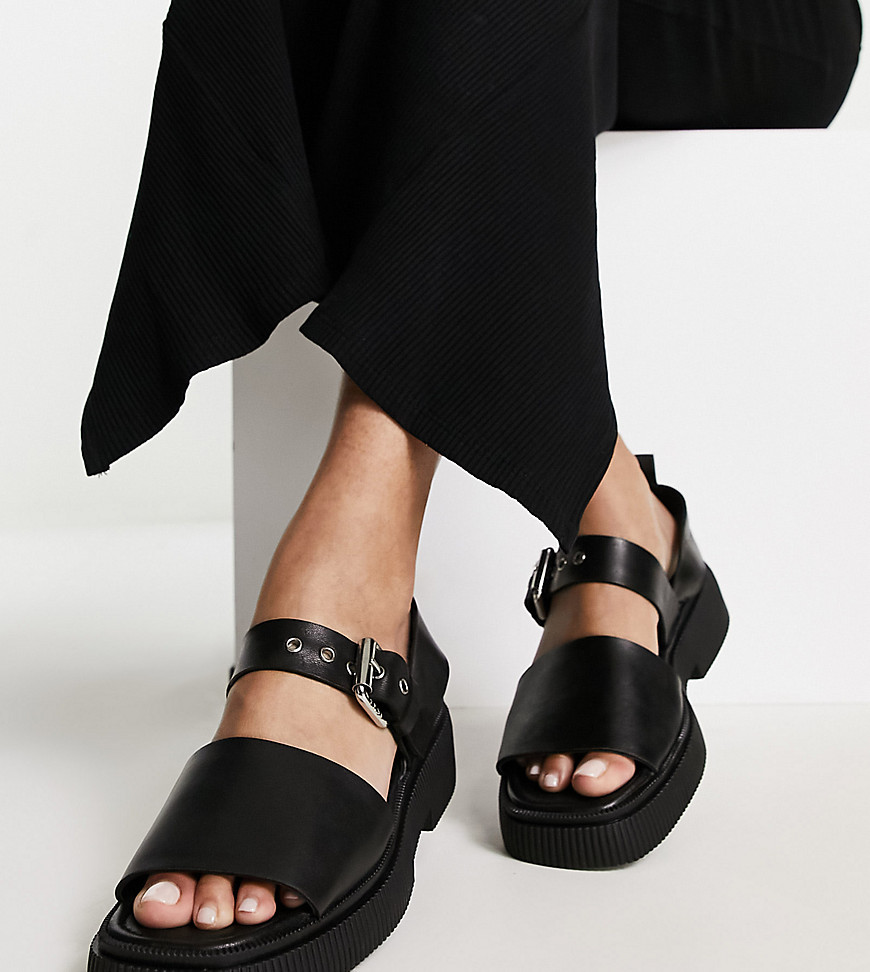 ASRA Exclusive Samba flat sandals with buckle strap in black leather