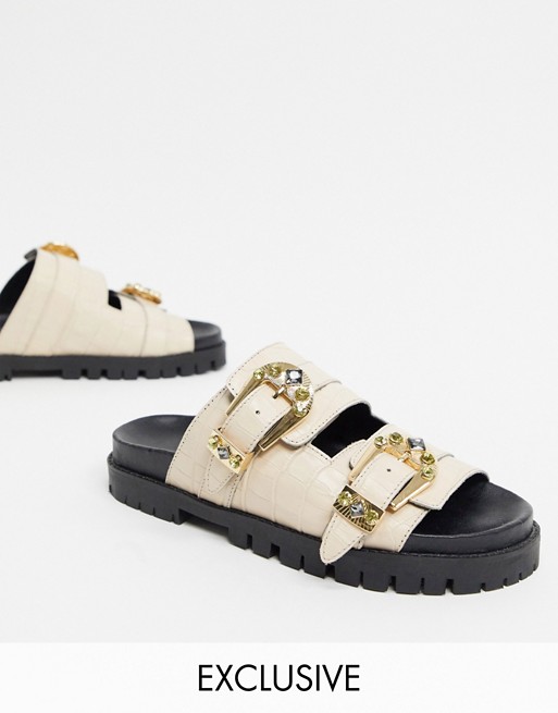 ASRA Exclusive Sierra embellished footbed sandals in croc embossed leather