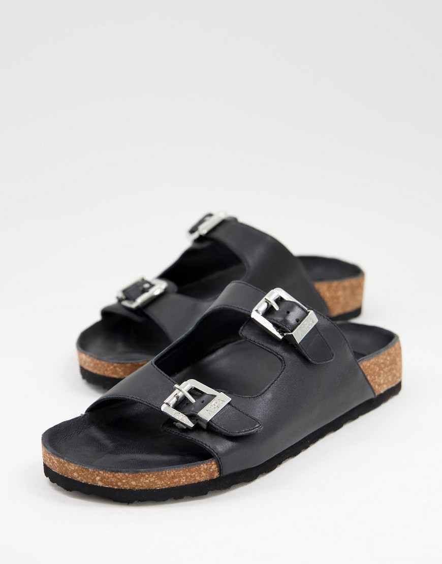 Asra fabio buckle two strap sandals in black