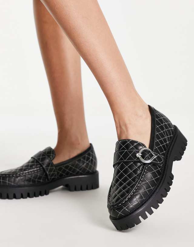 ASRA Fantasia leather loafers in black with statement buckle