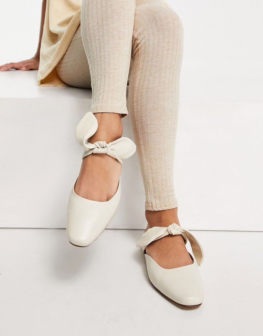Asra Felicity flat mules with bow in milk leather-White