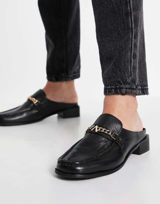 Black loafers hot sale backless