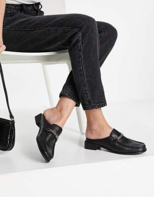 black leather backless loafers