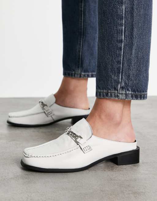 White backless sale slip on shoes