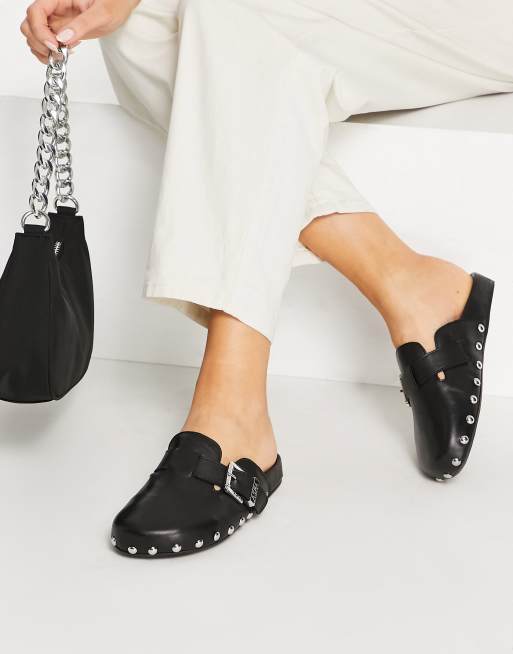 Asra - Fenton - Leren klompen met studs in zwart