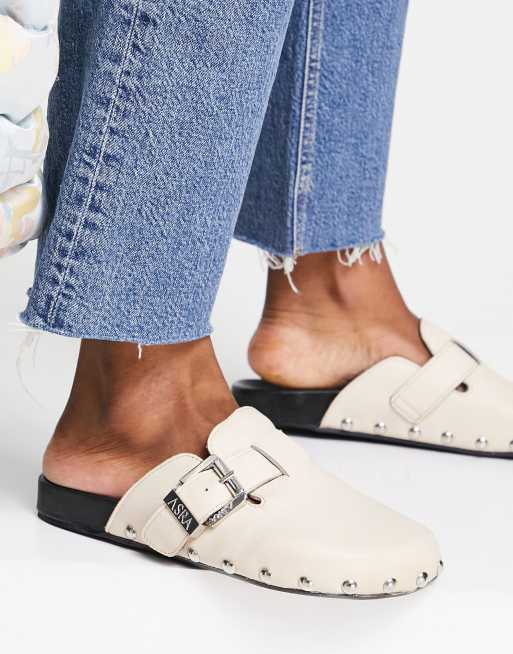 ASRA - Fenton - Sabots cloutés en cuir - Blanc os