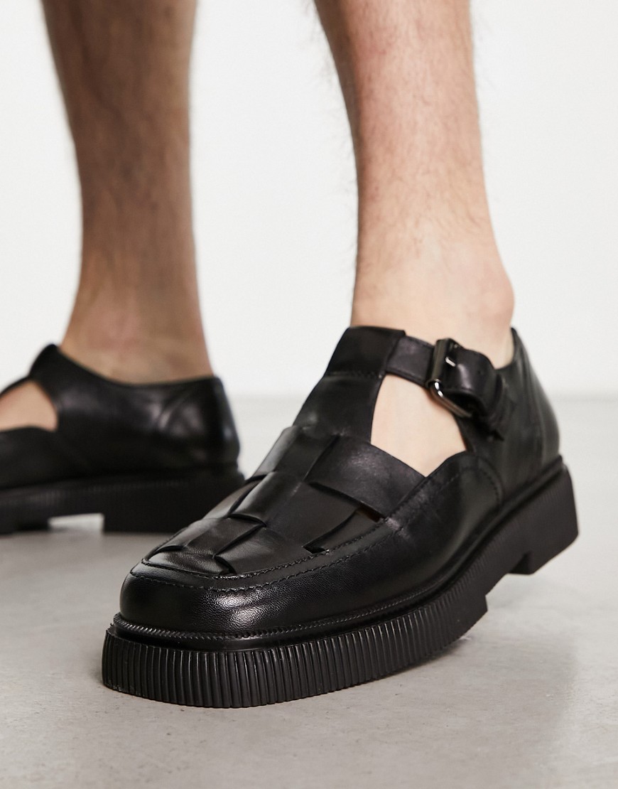 ASRA Flint T-bar summer shoes in black leather