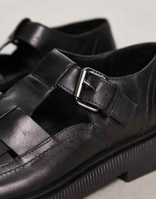 ASRA Flint t-bar summer shoes in black leather, 3 of 4