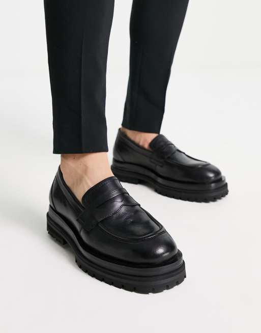 ASRA - Fowler - Sorte chunky loafers i poleret læder