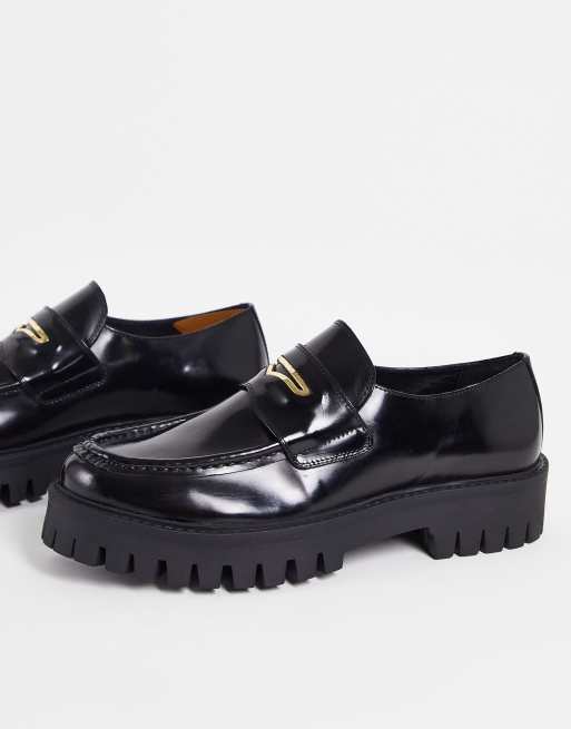 Asra - Foxtrot - Penny loafers van leer met dikke zool in zwart